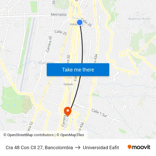 Cra 48 Con Cll 27, Bancolombia to Universidad Eafit map