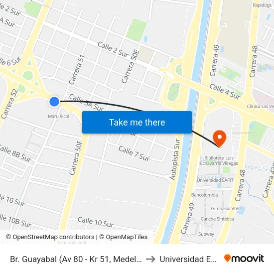 Barrio Cristo Rey Av. 80 Occidente - Oriente to Universidad Eafit map