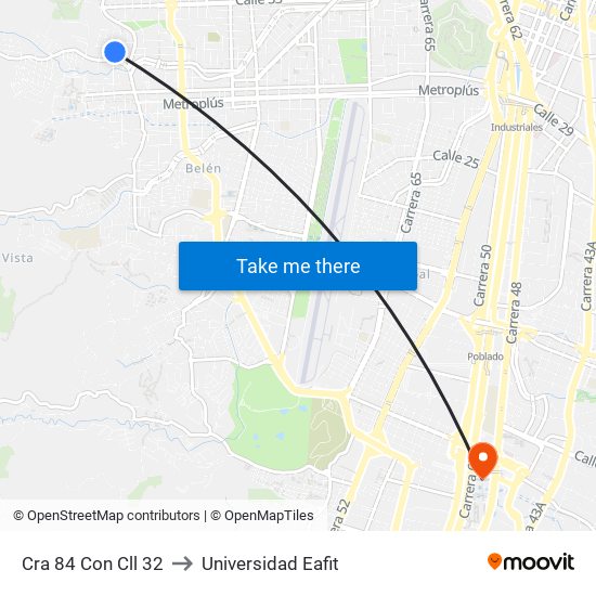 Cra 84 Con Cll 32 to Universidad Eafit map