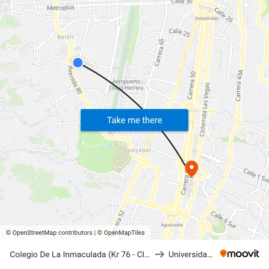 Colegio De La Inmaculada (Kr 76 - Cl 13, Medellín) to Universidad Eafit map