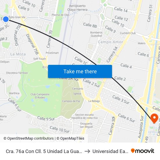 Cra. 76a Con Cll. 5 Unidad La Guaira to Universidad Eafit map