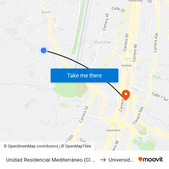 Unidad Residencial Mediterráneo (Cl 3c - Kr 78, Medellín) to Universidad Eafit map