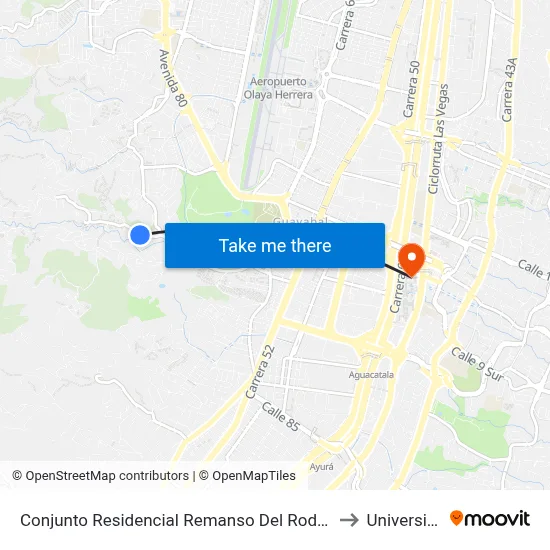 Conjunto Residencial Remanso Del Rodeo (Cl 6 Sur - Kr 79c, Medellín) to Universidad Eafit map