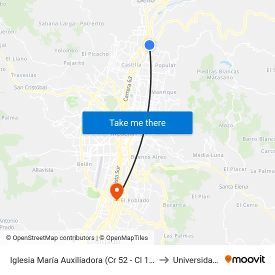 Iglesia María Auxiliadora (Cr 52 - Cl 123a, Medellín) to Universidad Eafit map