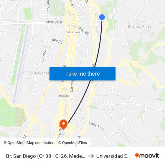 Br. San Diego (Cr 38 - Cl 26, Medellín) to Universidad Eafit map