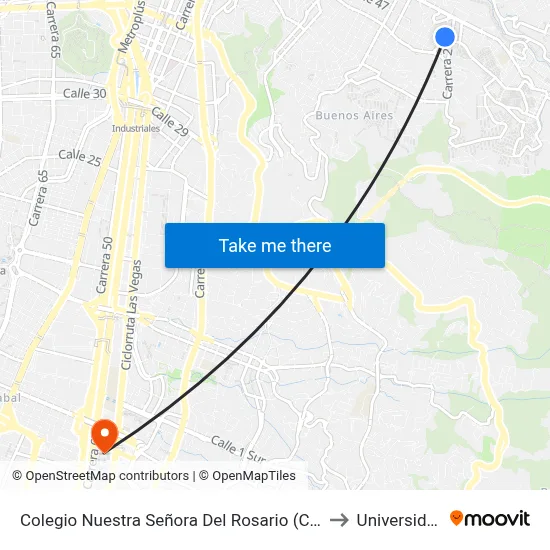 Colegio Nuestra Señora Del Rosario (Cr 22 - Cl 47, Medellín) to Universidad Eafit map
