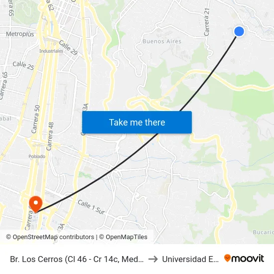 Br. Los Cerros (Cl 46 - Cr 14c, Medellín) to Universidad Eafit map