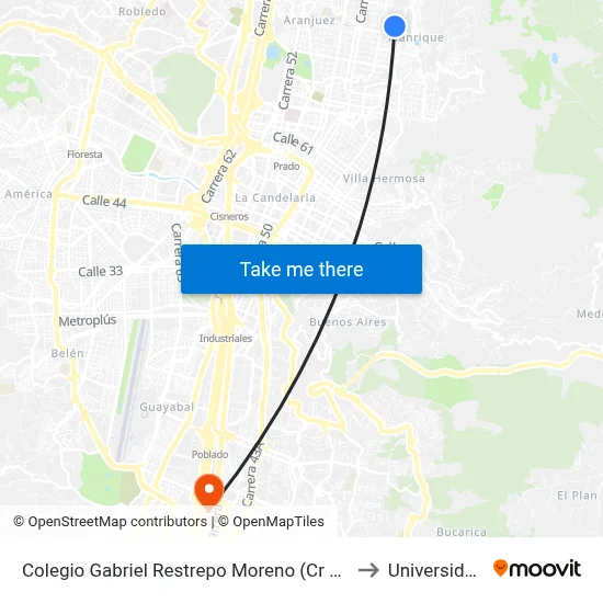 Colegio Gabriel Restrepo Moreno (Cr 41 - Cl 85, Medellín) to Universidad Eafit map