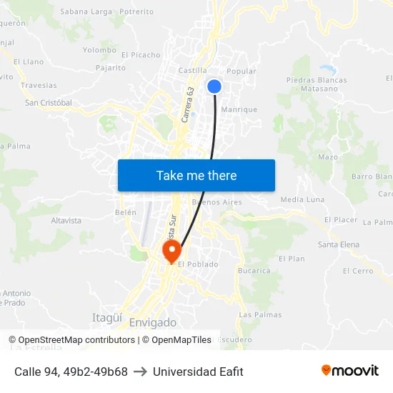 Calle 94, 49b2-49b68 to Universidad Eafit map