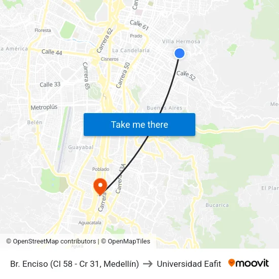 Br. Enciso (Cl 58 - Cr 31, Medellín) to Universidad Eafit map