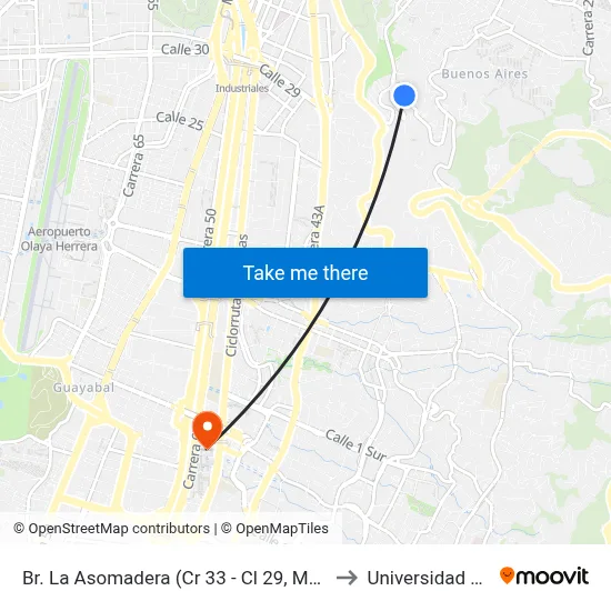 Br. La Asomadera (Cr 33 - Cl 29, Medellín) to Universidad Eafit map