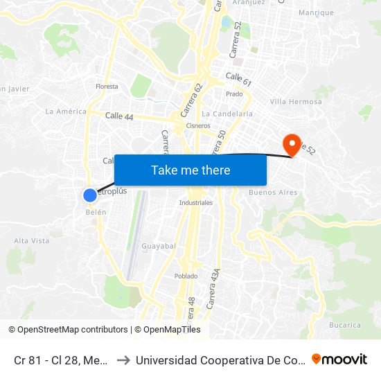 Cr 81 - Cl 28, Medellín to Universidad Cooperativa De Colombia map