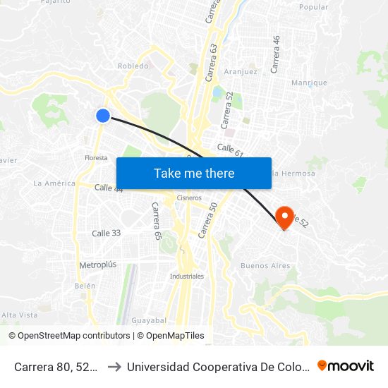 Carrera 80, 52b95 to Universidad Cooperativa De Colombia map