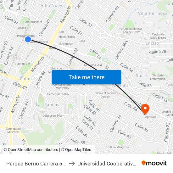 Parque Berrío Carrera 50, 502-50106 to Universidad Cooperativa De Colombia map