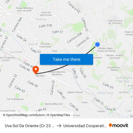 Uva Sol De Oriente (Cr 23 - Cl 56h, Medellín) to Universidad Cooperativa De Colombia map