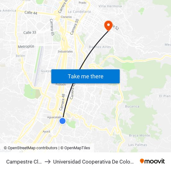 Campestre Club to Universidad Cooperativa De Colombia map