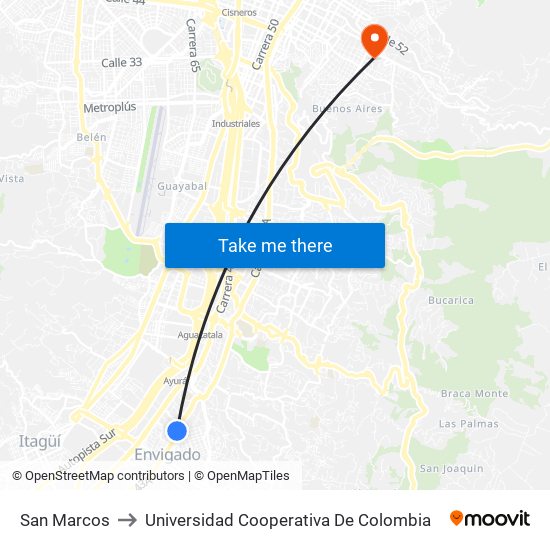 San Marcos to Universidad Cooperativa De Colombia map