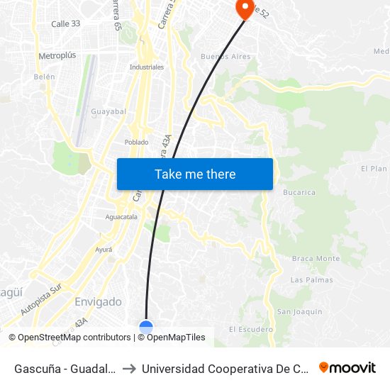 Gascuña - Guadalcanal to Universidad Cooperativa De Colombia map