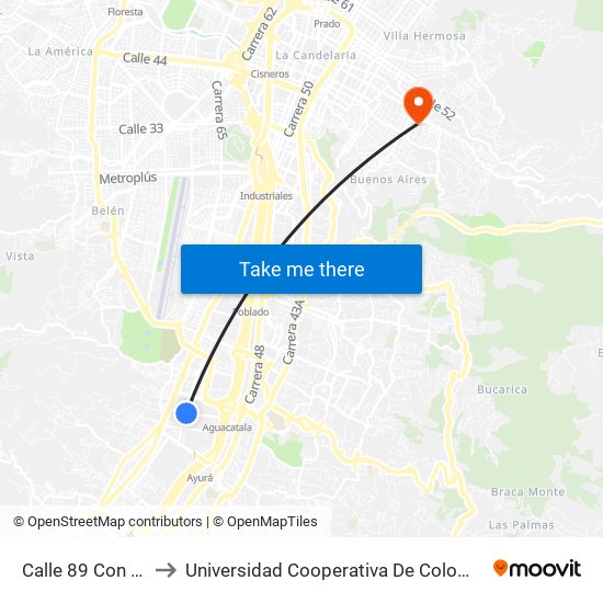 Calle 89 Con 51 to Universidad Cooperativa De Colombia map