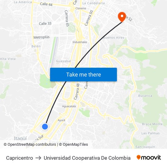 Capricentro to Universidad Cooperativa De Colombia map