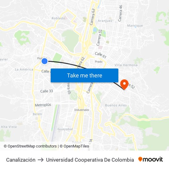 Canalización to Universidad Cooperativa De Colombia map