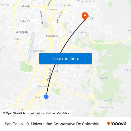 Sao Paulo to Universidad Cooperativa De Colombia map