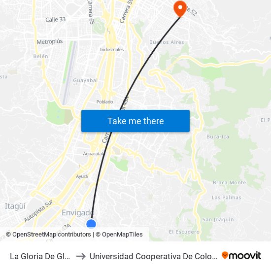 La Gloria De Gloria to Universidad Cooperativa De Colombia map