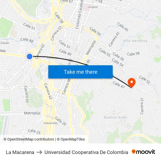 La Macarena to Universidad Cooperativa De Colombia map