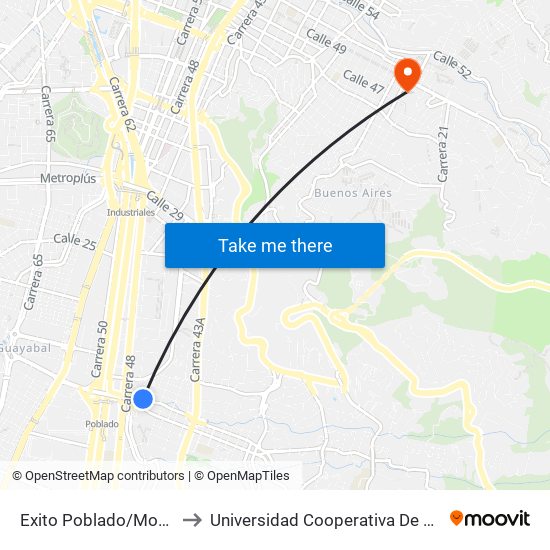 Exito Poblado/Monterrey to Universidad Cooperativa De Colombia map