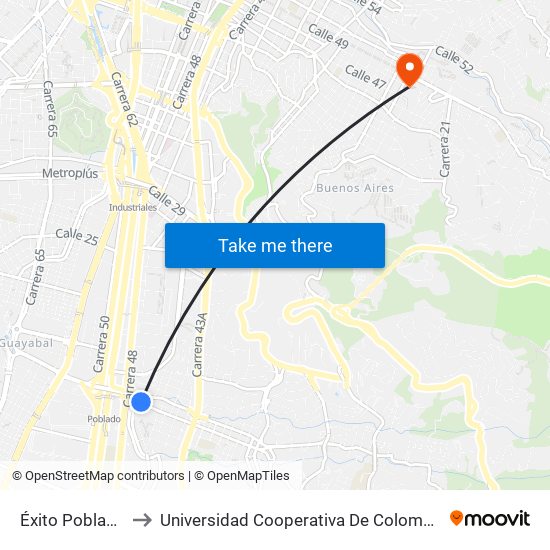 Éxito Poblado to Universidad Cooperativa De Colombia map