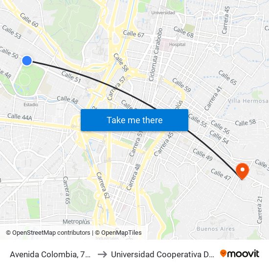 Avenida Colombia, 731-73135 to Universidad Cooperativa De Colombia map