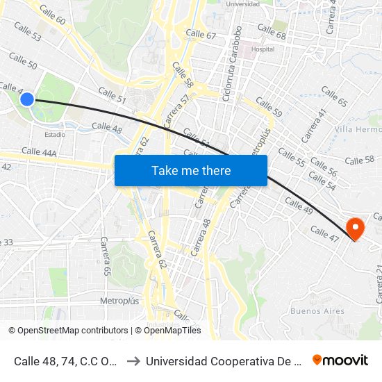 Calle 48, 74, C.C Obelisco to Universidad Cooperativa De Colombia map