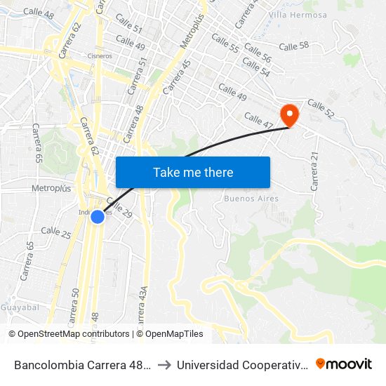 Bancolombia Carrera 48, 26201-26353 to Universidad Cooperativa De Colombia map