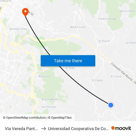 Vía Vereda Pantanillo to Universidad Cooperativa De Colombia map