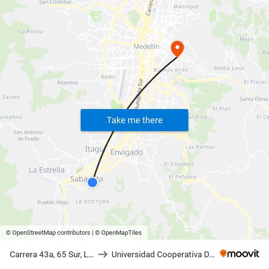 Carrera 43a, 65 Sur, La Vaquita to Universidad Cooperativa De Colombia map