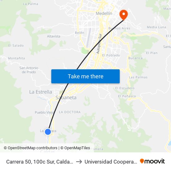 Carrera 50, 100c Sur, Caldas-Tablaza, Gloria Real to Universidad Cooperativa De Colombia map