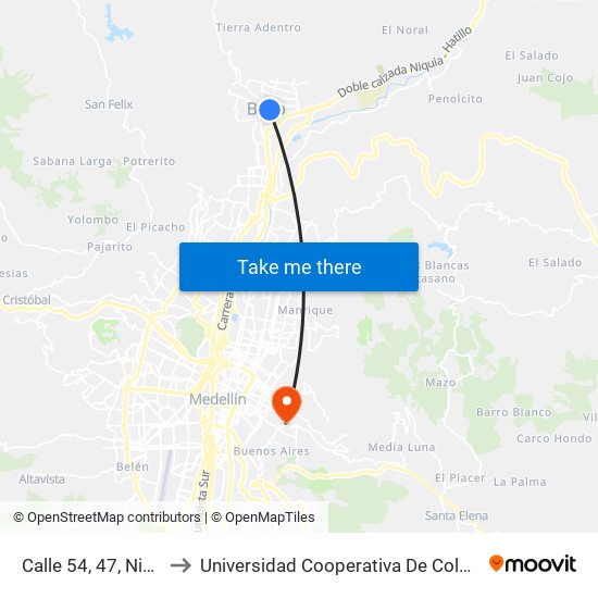 Calle 54, 47, Niquía to Universidad Cooperativa De Colombia map
