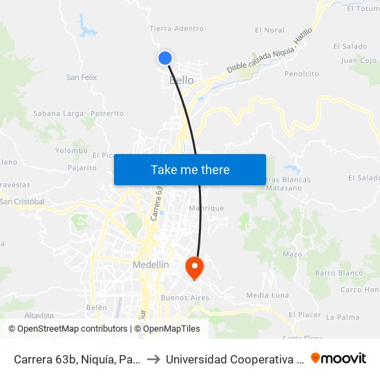 Carrera 63b, Niquía, Parque Goretti to Universidad Cooperativa De Colombia map