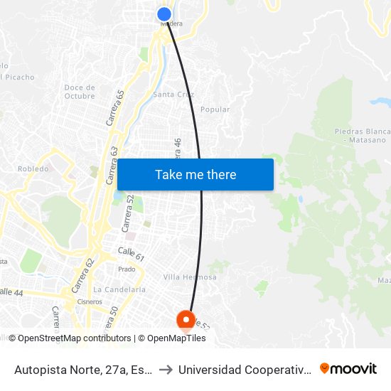 Autopista Norte, 27a, Estación Madera to Universidad Cooperativa De Colombia map