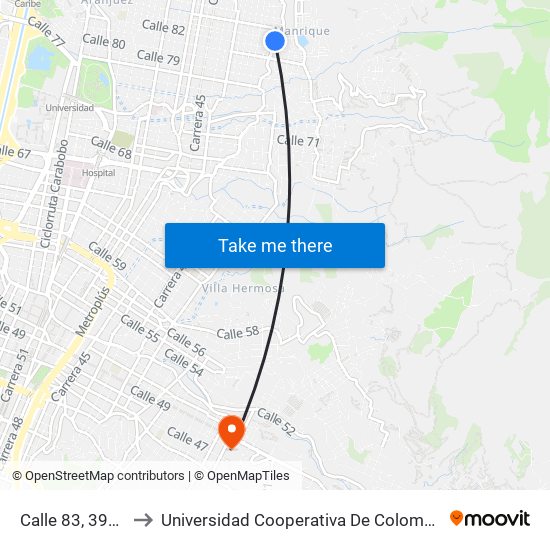 Calle 83, 3936 to Universidad Cooperativa De Colombia map