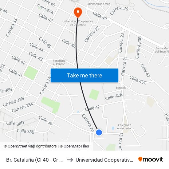 Br. Cataluña (Cl 40 - Cr 22a, Medellín) to Universidad Cooperativa De Colombia map