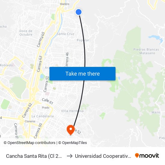 Br. Santa Rita (Cl 21 - Cr 41, Bello) to Universidad Cooperativa De Colombia map