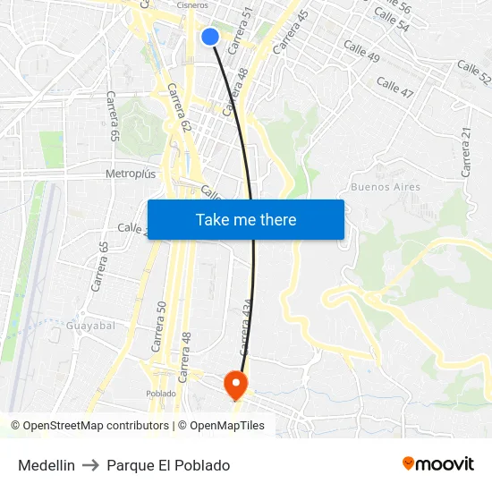 Medellin to Parque El Poblado map