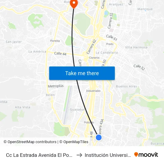 Cc La Estrada Avenida El Poblado, 1a Sur181-1a Sur215 to Institución Universitaria Pascual Bravo map