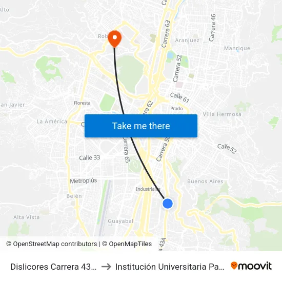 Dislicores Carrera 43a, 25a-34 to Institución Universitaria Pascual Bravo map