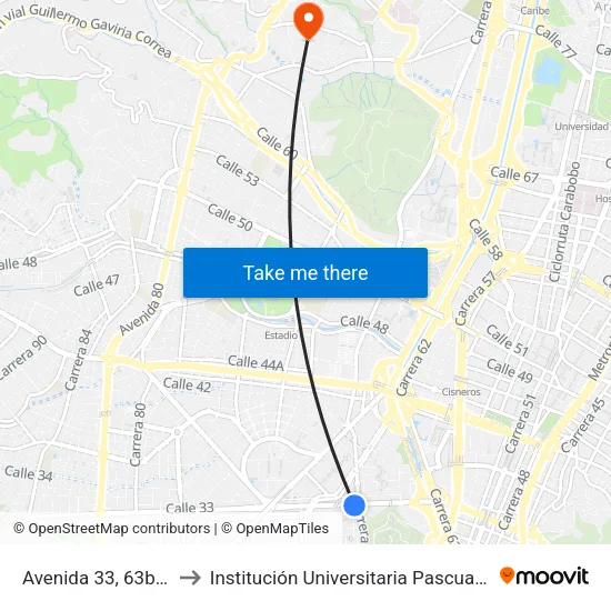 Avenida 33, 63b-315 to Institución Universitaria Pascual Bravo map