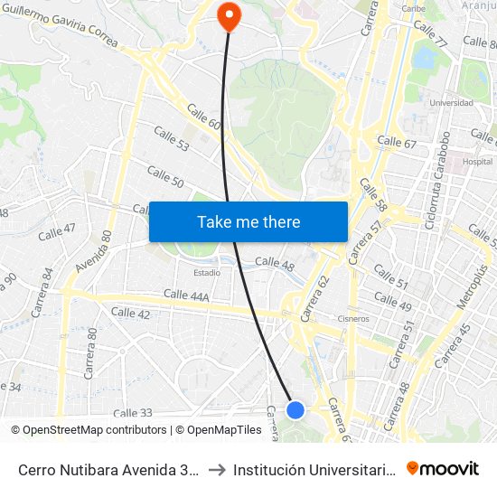 Cerro Nutibara Avenida 33, 63b73-63b141 to Institución Universitaria Pascual Bravo map