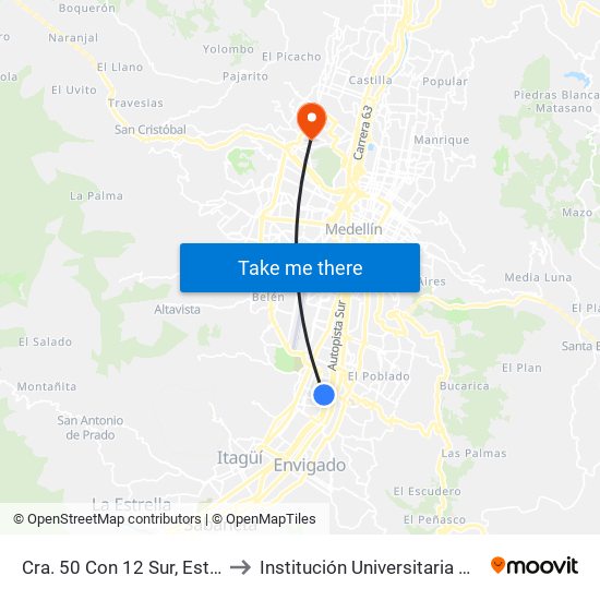 Cra. 50 Con 12 Sur, Est Aguacatala to Institución Universitaria Pascual Bravo map