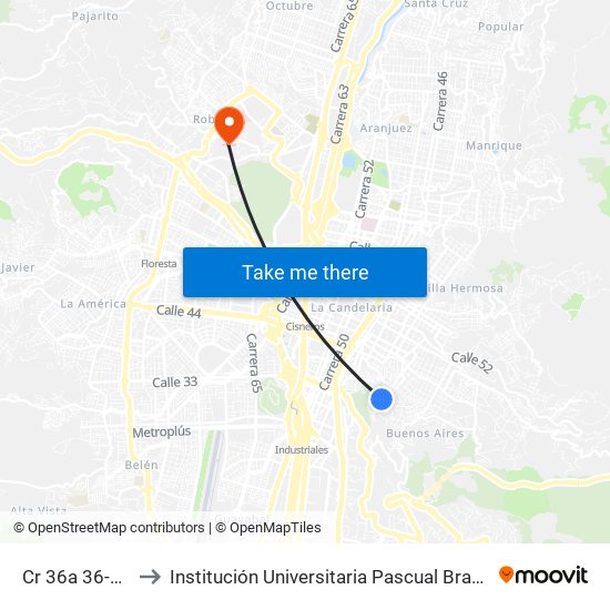 Cr 36a 36-13 to Institución Universitaria Pascual Bravo map