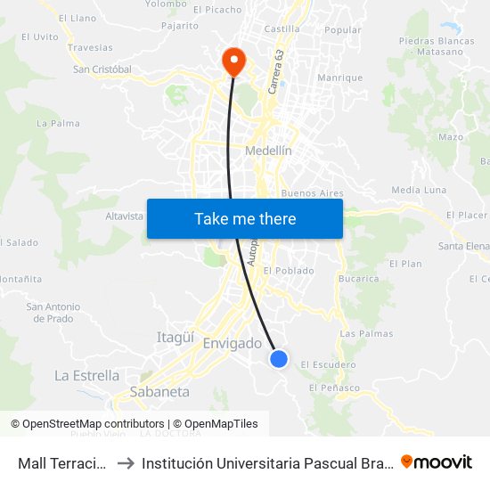 Mall Terracina to Institución Universitaria Pascual Bravo map